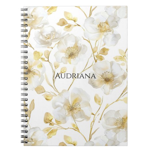 Carnet Fleurie Or Chic Blanc (Devant)