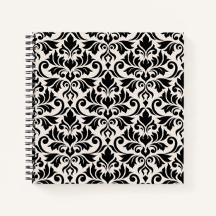 Carnet Fleurir Damassé 2 voies Grand Motif Noir + Crème