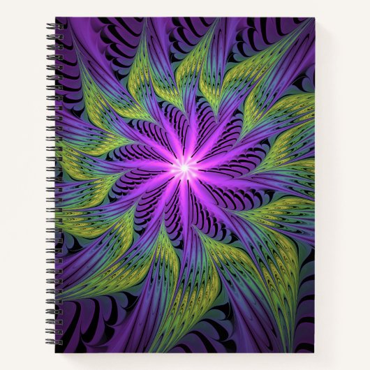 Carnet Fleuron vert violet Art Abstrait fractal moderne (Devant)