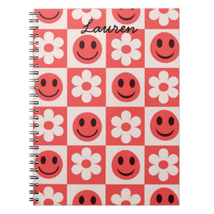 Carnet Fleurs À damiers personnalisées et faces joyeuses