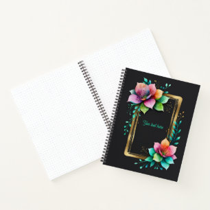 Carnet Fleurs à l'aquarelle - Cadre doré 34 + votre texte