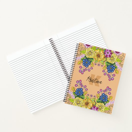Carnet Fleurs à main complexes Nom et initiale (Intérieur)