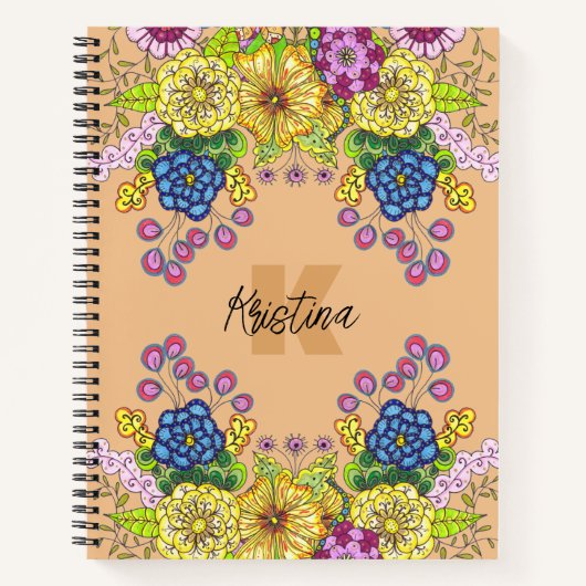 Carnet Fleurs à main complexes Nom et initiale (Devant)