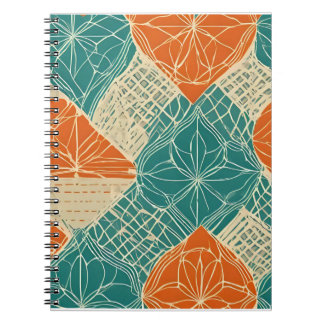 Carnet Fleurs abstraites sarcelle, orange et chamois