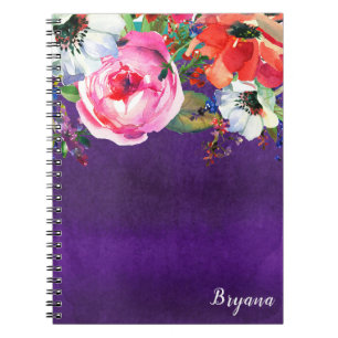 Carnet Fleurs Aquarelle Brillante Violet Chic Fête Sur Me
