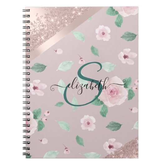 Carnet Fleurs Aquarelle Monogramme Or Rose (Devant)