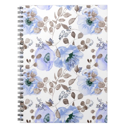 Carnet Fleurs Aquarelles Bleues Chic (Devant)