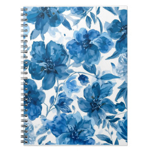 Carnet Fleurs aquarelles bleues élégantes