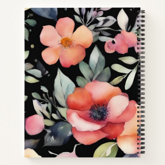 Carnet Fleurs aquarelles élégantes noir or professionnel (Dos)