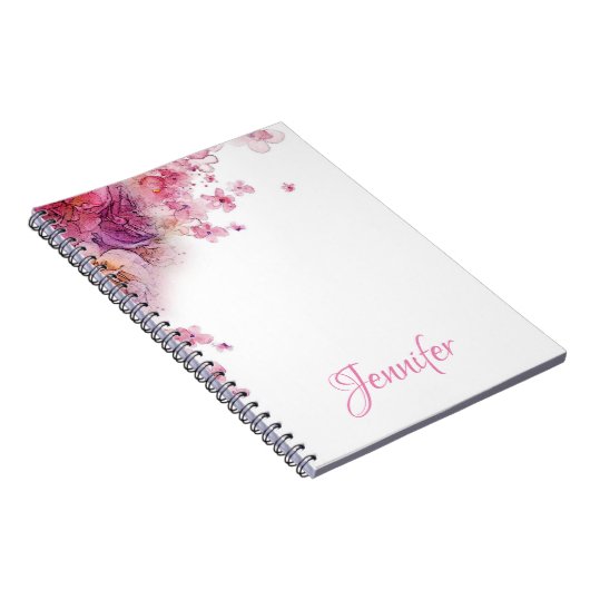 Carnet Fleurs aquarelles personnalisées Roses Élégant Mod (Côté Droit)