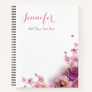Carnet Fleurs aquarelles personnalisées Roses Modèle é