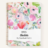Carnet Fleurs aquarelles rose violet (Devant)