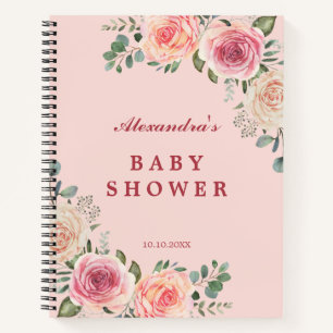 Carnet Fleurs aquarelles roses Invité à la baby shower