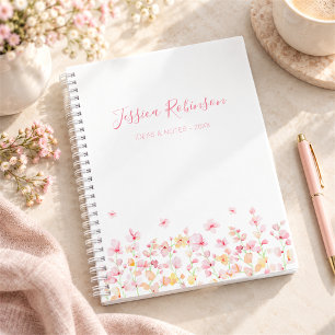 Carnet Fleurs aquarelles roses personnalisées