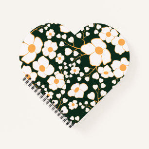 Carnet Fleurs blanches à centre jaune et fond vert