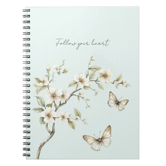 Carnet Fleurs blanches à la menthe Papillons (Devant)