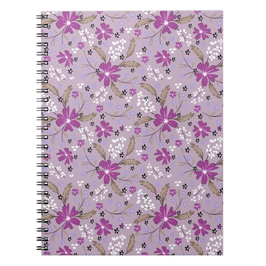 Carnet Fleurs blanches et violettes sur un fond lilas pâl (Devant)