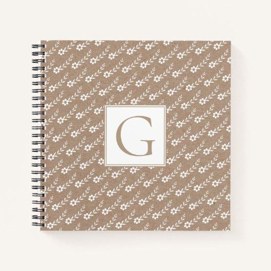 Carnet Fleurs blanches motif et monogramme rustique (Devant)