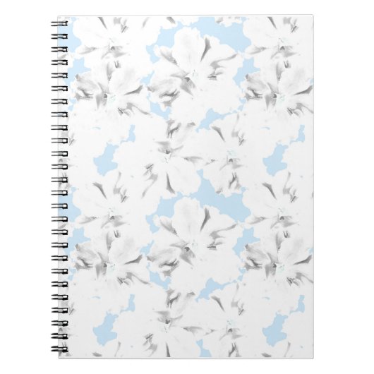 Carnet Fleurs blanches sur bleu clair. (Devant)