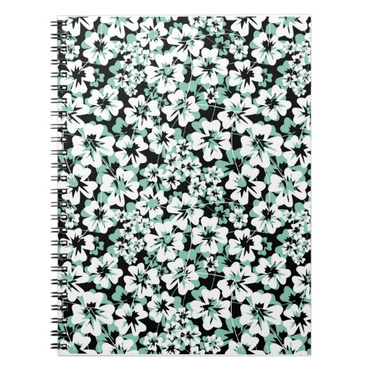Carnet Fleurs blanches, turquoise sur le noir. (Devant)