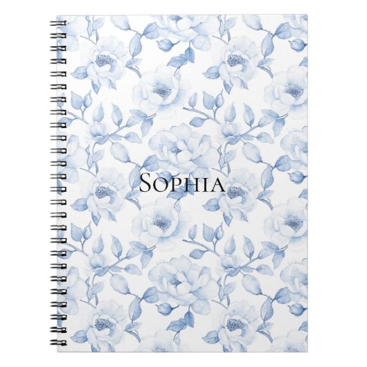 Carnet Fleurs Blancs Chic Et Joli Bleu (Devant)