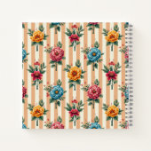 Carnet Fleurs Bleu Or Rose sur Rayures Beige (Dos)