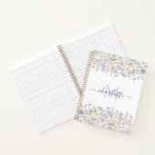 Carnet Fleurs Bleues Aquarelle Élégant Monogramme Script (Intérieur)