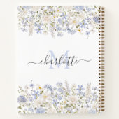 Carnet Fleurs Bleues Aquarelle Élégant Monogramme Script (Dos)