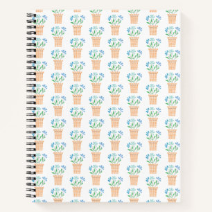 Carnet Fleurs bleues dans des pots tissés