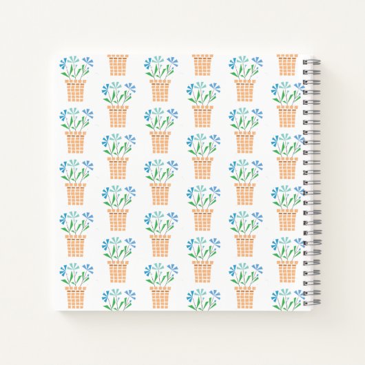 Carnet Fleurs bleues dans des pots tissés (Dos)