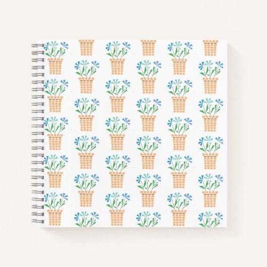 Carnet Fleurs bleues dans des pots tissés (Devant)