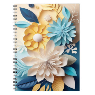 Carnet Fleurs bleues et jaunes 3D