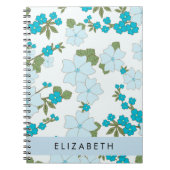 Carnet Fleurs Bleues, Motif De Fleurs, Votre Nom (Devant)