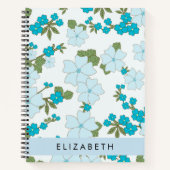 Carnet Fleurs Bleues, Motif De Fleurs, Votre Nom (Devant)