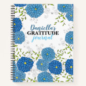 Carnet Fleurs bleues ornées et Gratitude Feuille verte (Devant)