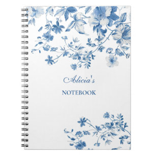 Carnet Fleurs bleues vintages Toile de Jouy