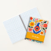 Carnet Fleurs Boho Folk Oiseau Bleu | votre nom (Intérieur)