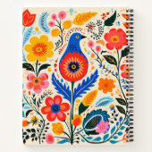 Carnet Fleurs Boho Folk Oiseau Bleu | votre nom (Dos)