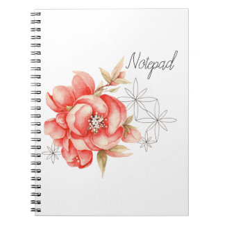 Carnet Fleurs botaniques de pivoine rouge de couleur aqua