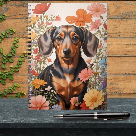 Carnet Fleurs Brown De Dachshund Et Cosmos
