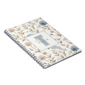 Carnet Fleurs Brunes Bleues Crème Monogramme Initial Nom (Côté Droit)