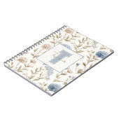 Carnet Fleurs Brunes Bleues Crème Monogramme Initial Nom (Côté gauche)