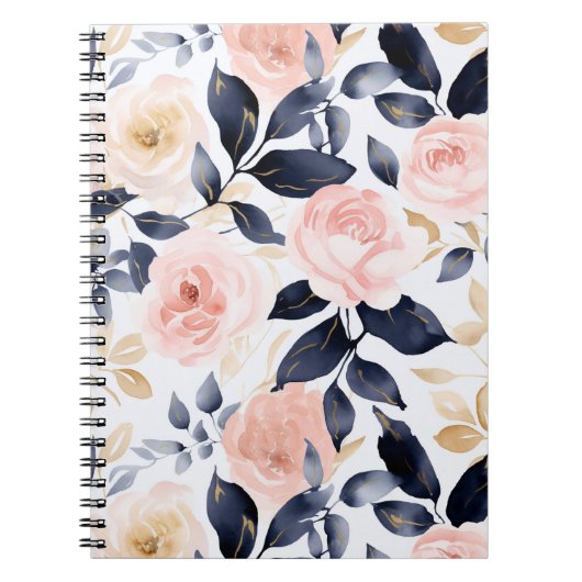 Carnet Fleurs Chic Bleu Rose (Devant)