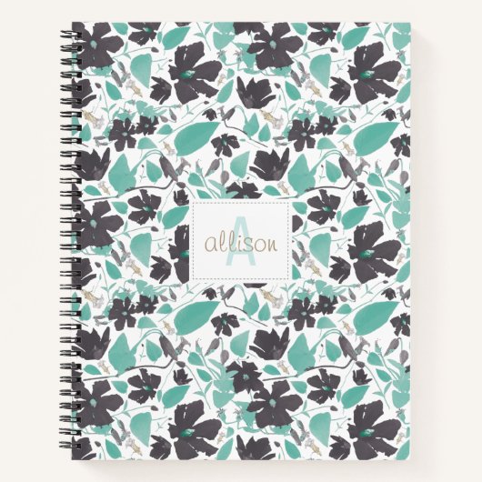 Carnet Fleurs Clematis Motif Brown Turquoise Avec Monogra (Devant)