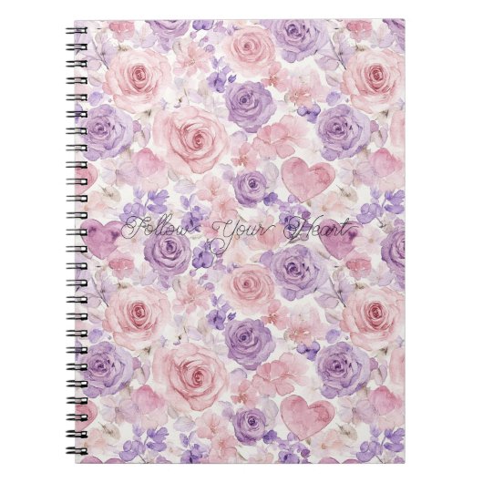 Carnet Fleurs Cœurs Blush Violet Rose   (Devant)