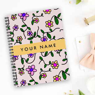 Carnet Fleurs colorées, Arrière - plan rose, Jaune