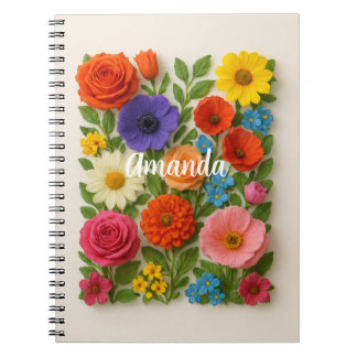 Carnet Fleurs Colorées de Nom Personnalisé 