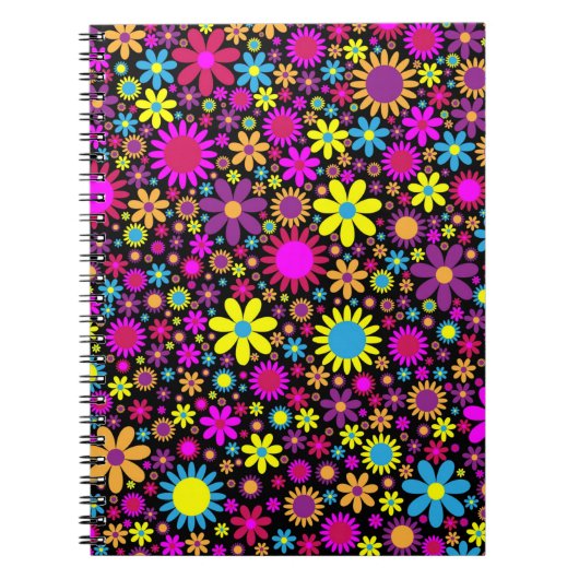 Carnet Fleurs colorées Floral Black Arrière - plan Motif (Devant)