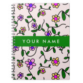 Carnet Fleurs Colorées, Fond Rose, Vert (Devant)