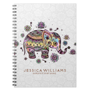 Carnet Fleurs colorées mignonnes Illustration d'éléphant